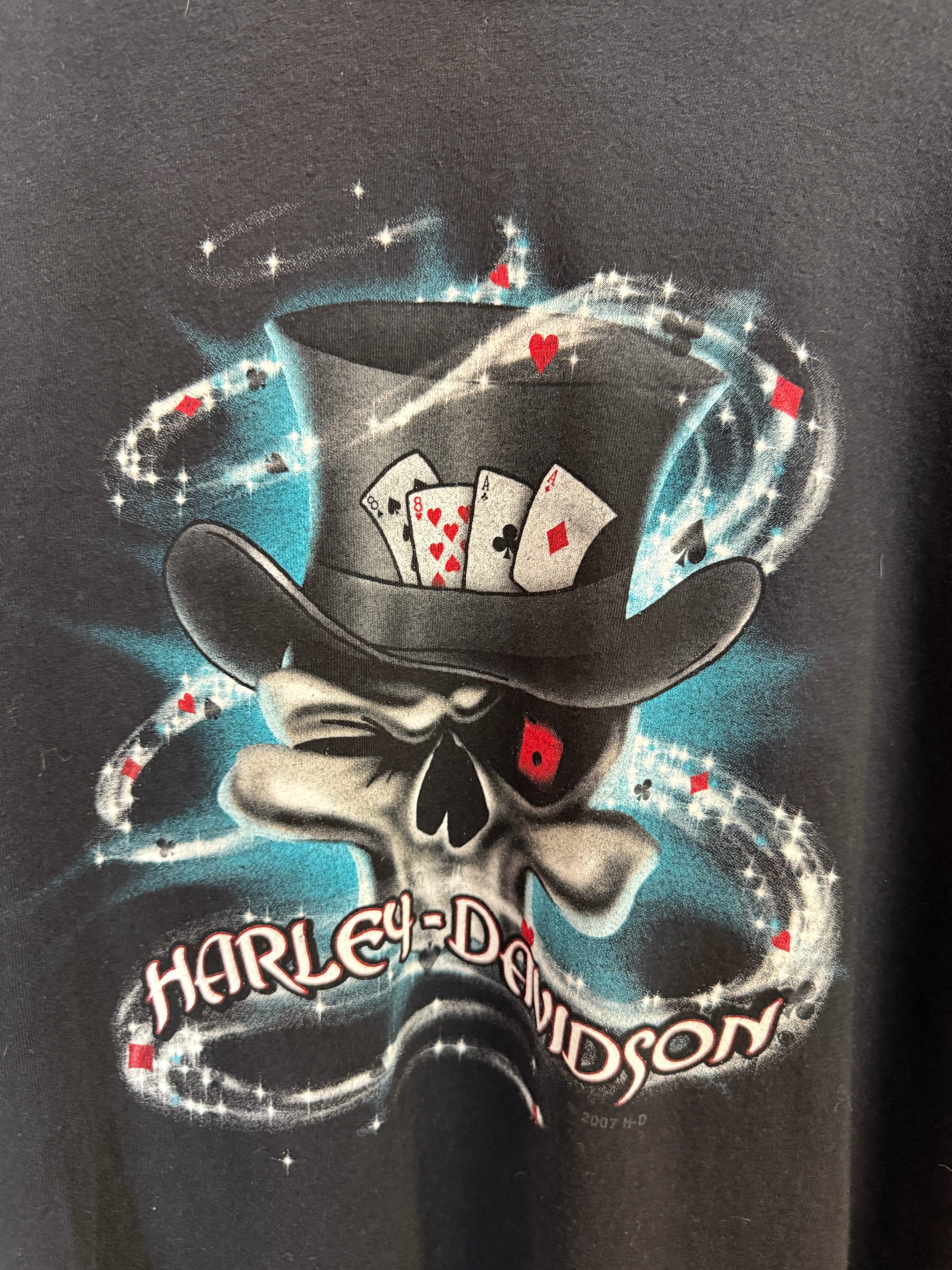Harley Davidson Las Vegas, Nevada Skeleton Poker Tee | cut tag 2XL