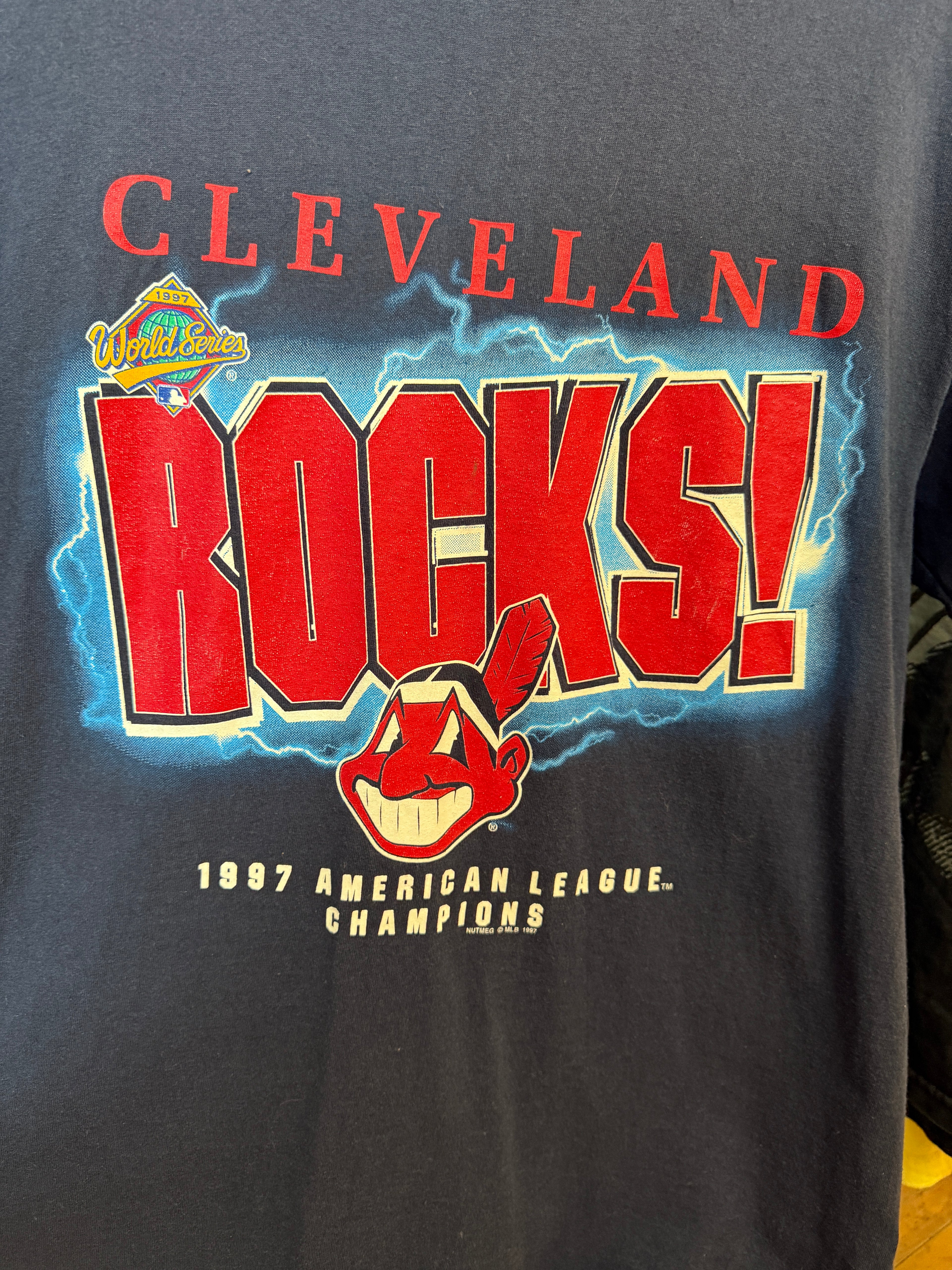 Vintage Cleveland Indians Cleveland Rocks Lee Sport Blue Tee size Large